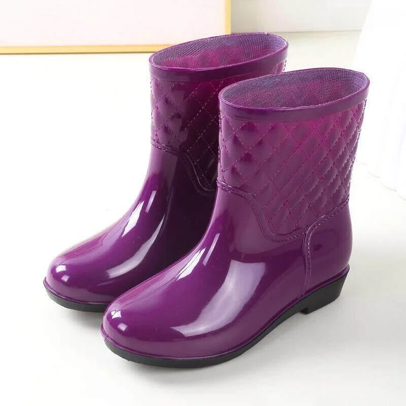 Ladies Mid-Calf Water Shoes Rain Boots Spring Autumn Adult Slip-On Cleaning Non-Slip Car Wash EVA Wave Patterned Booties