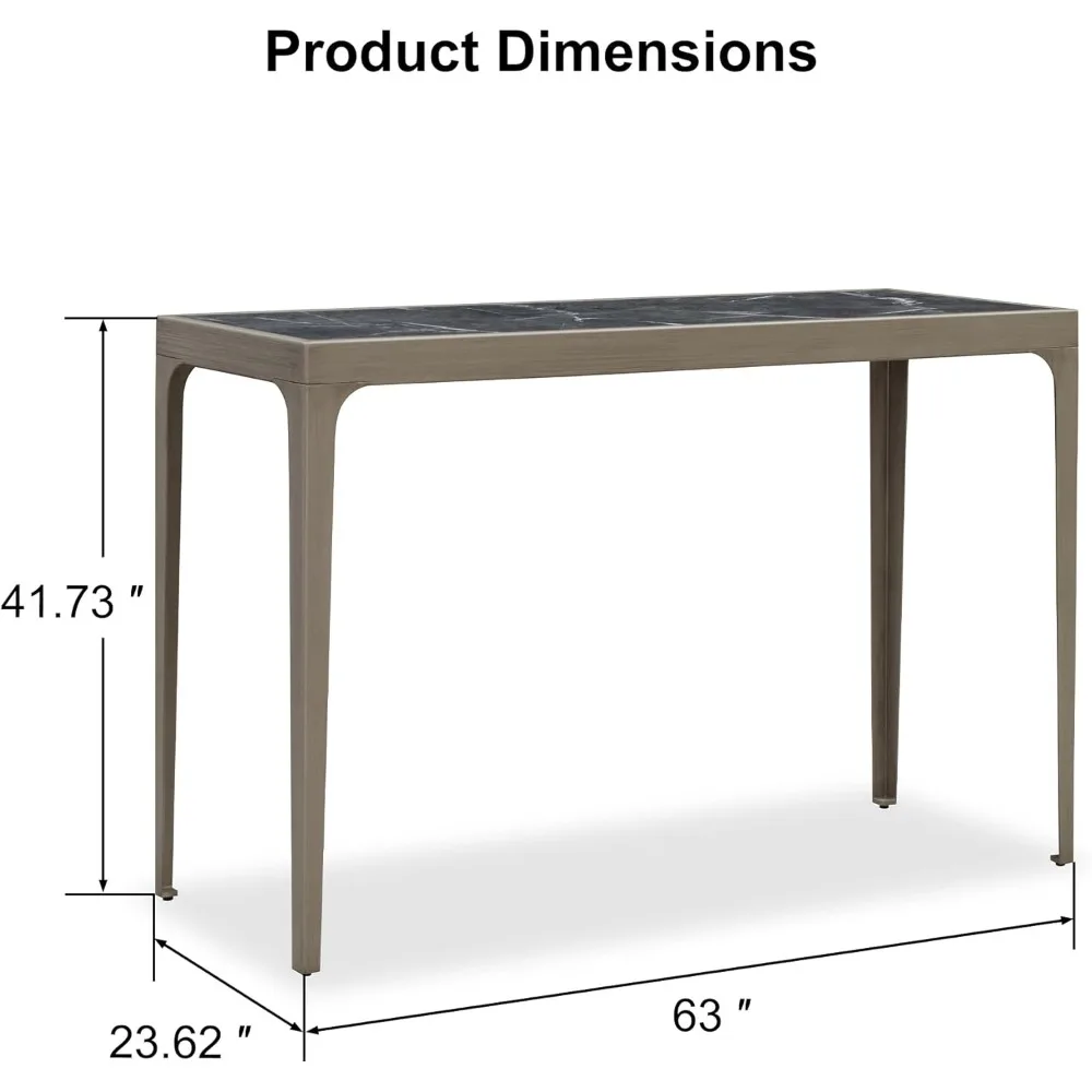Bar Height Table Retangular Patio Dining Coffee Kitchen Breakfast Bistro Outdoor Pub Bar Table for Garden Balcony, Light Grey