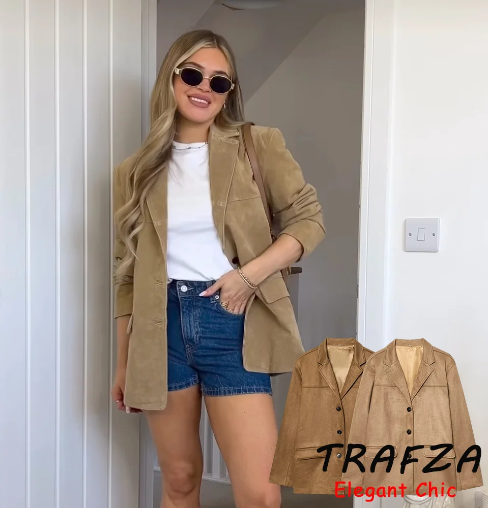 

TRAFZA винтажная шикарная куртка женский однобортный пиджак с карманами 2023 модный весенне-осенний уличный повседневный универсальный пиджак