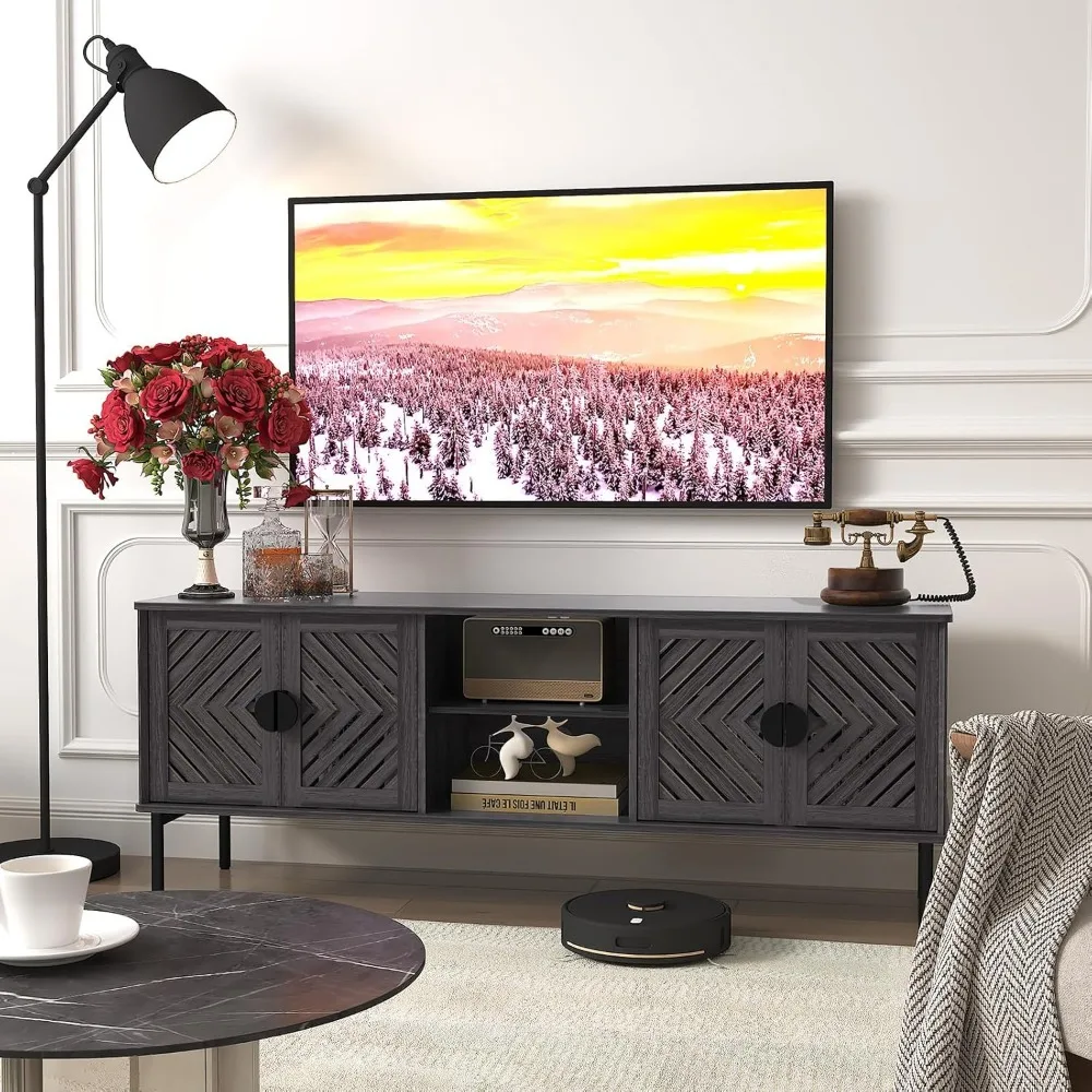حوامل تلفزيون مقاس 63 بوصة لغرفة المعيشة، وحدة تحكم تلفزيون مع أرفف مكونة من طبقتين، حوامل تلفزيون لمركز الترفيه الحديث مع مساحة تخزين، Wo #6