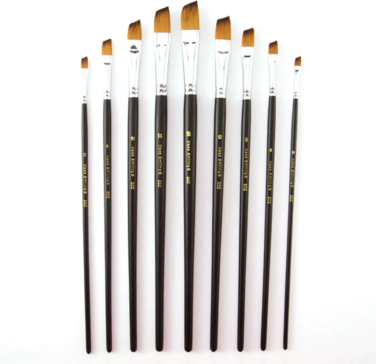 9PC Oblique Tip Nylon Hair Long Handle Angled Paint Brushes Set Art Artist Professional Painting Supplies for Acrylic Watercolor