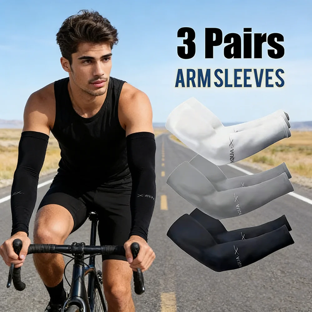 

3Pairs Fashion Sun Ice Silk Sleeves Unisex Summer Sun Protection Arm Sleeves Suitable for Outdoor Riding Driving Fishing