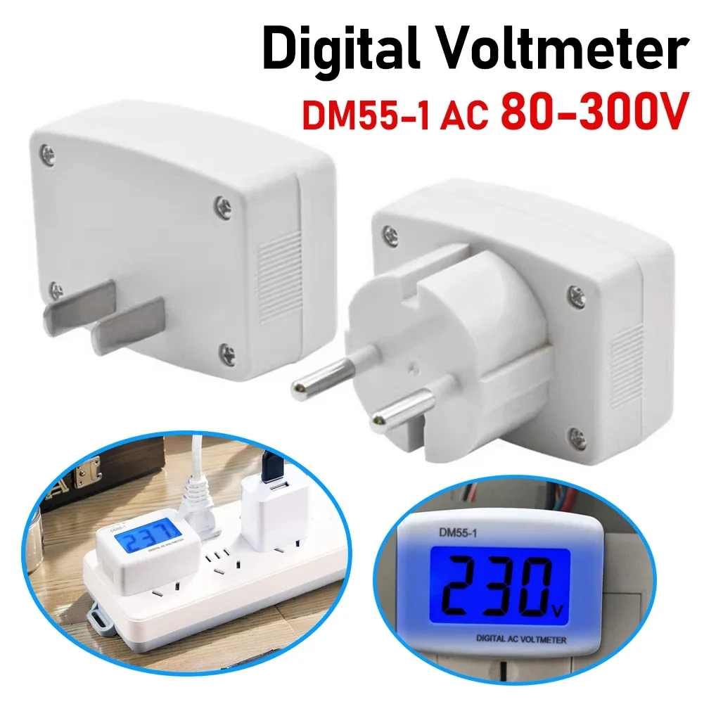 AC 110V 220V Universal Square EU US Plug Type Household Digital AC Voltmeter Indicator Voltage Measurement Range: 80-300V