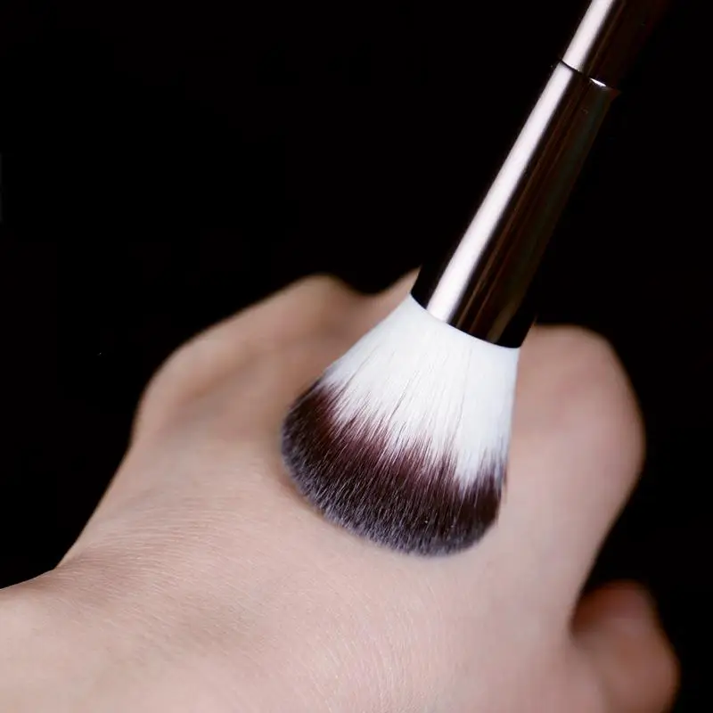 Pennello per trucco, pennello per cipria, pennello per fard, pennello per cipria sfuso, squisito manico professionale in metallo, design a doppia testa, con scatola