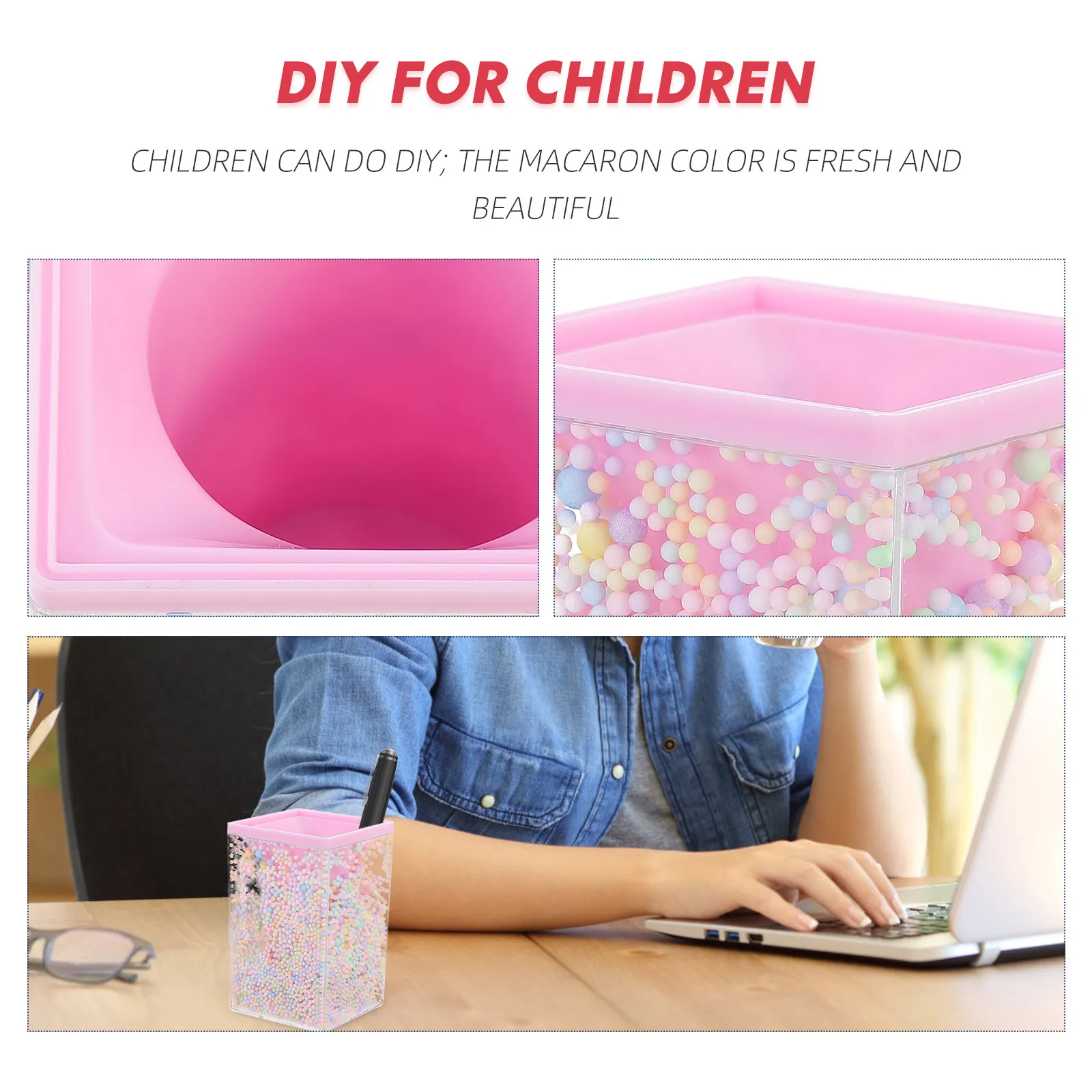 Bubble Ball Pencil Holder Acrylic Square Colored Bubble Pen Container Desktop Stationery Organizer Multi-Purpose Pot