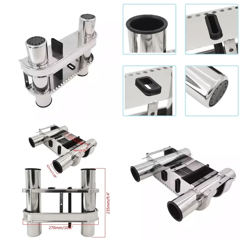 Stainless steel two-section fixed plug-in fishing rod bracket for boats, yachts, and marine use