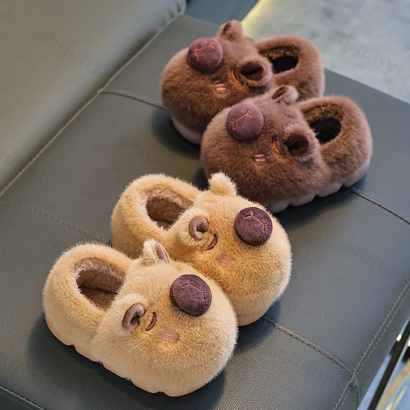 

Capybara Children Cotton Shoes Cute Cartoon 2025 Winter New Cotton Slippers Warm Comfortable Indoor Plush Floor Home Slippers