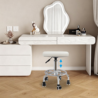 Round Rolling Stool Height Adjustable with Wheels and Foot Rest for Spa Salon Massage White/Black Chair