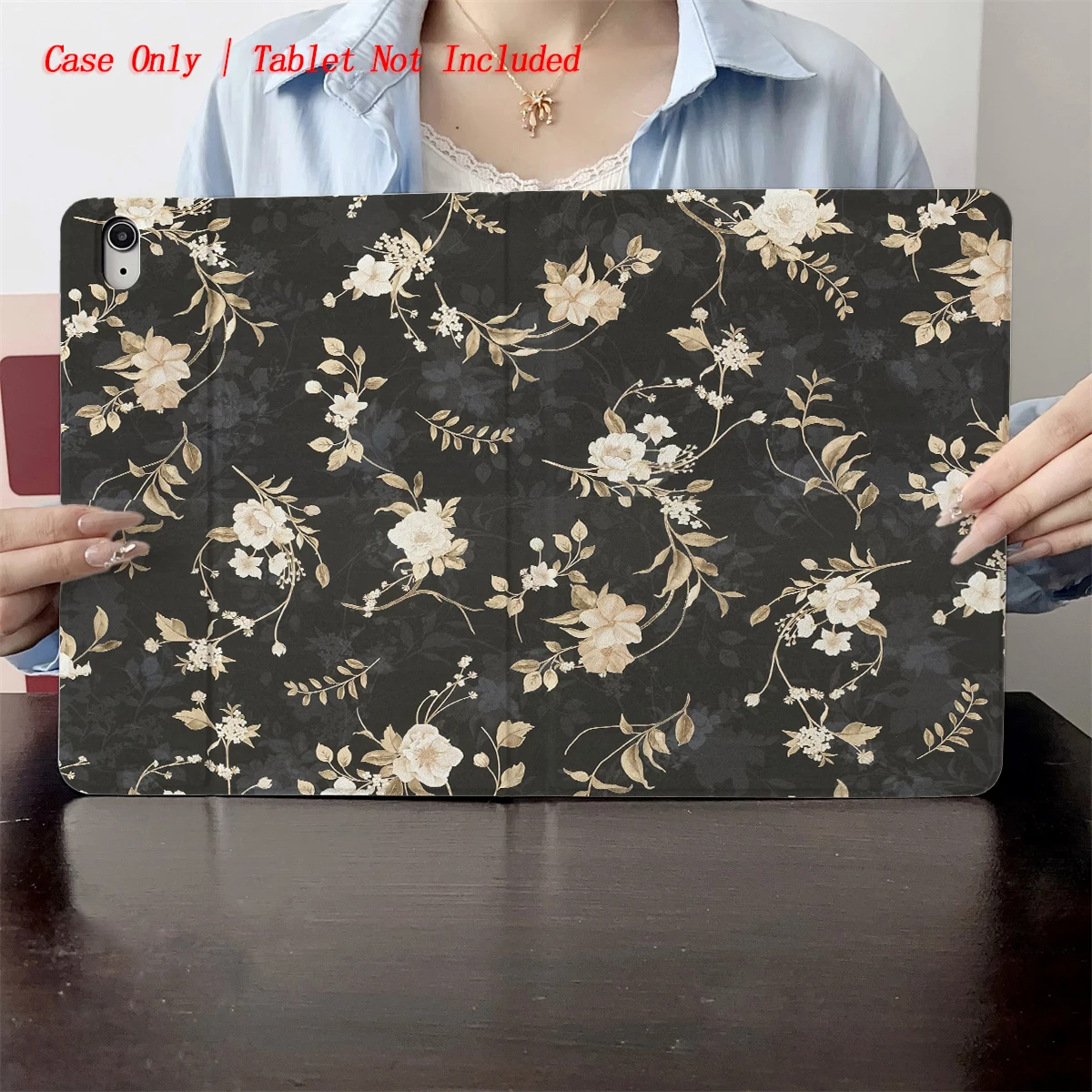 

2025Черный маленький белый цветочный узор с принтом — подходит для нескольких чехлов для планшетных компьютеров Apple iPad/iPad pro/iPad air/iPad mini