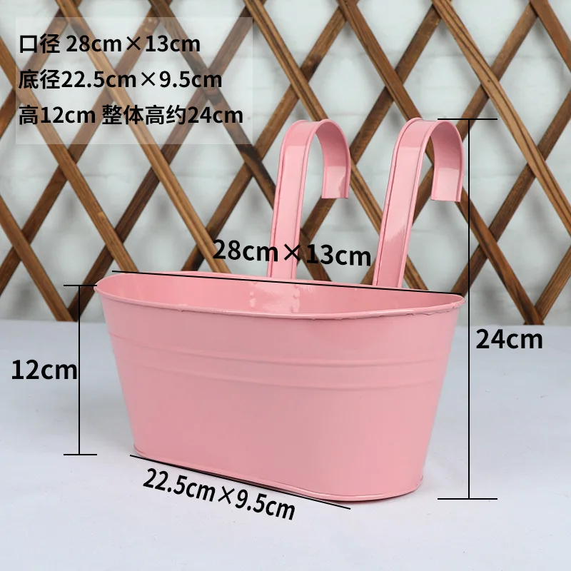 1pc Outdoor Iron Hanging Flower Pots Colorful Tin Bucket Pots Hanger Planter for Yard Fence Balcony Home Garden Decoration