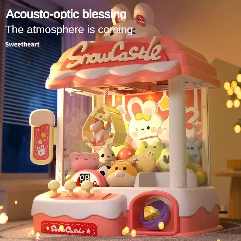 Kids Coin Operated Mini Claw Machine Toys DIY Prize Vending Toy with Light Music Crane Game for Plush Doll Perfect Birthday Gift