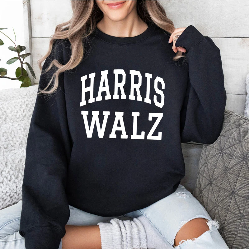 Harris Walz Letter Print Sweatshirt Women Simple Autumn Long Sleeve Pullover Harris Walz Fashion Casual Crew Neck Female Clothes