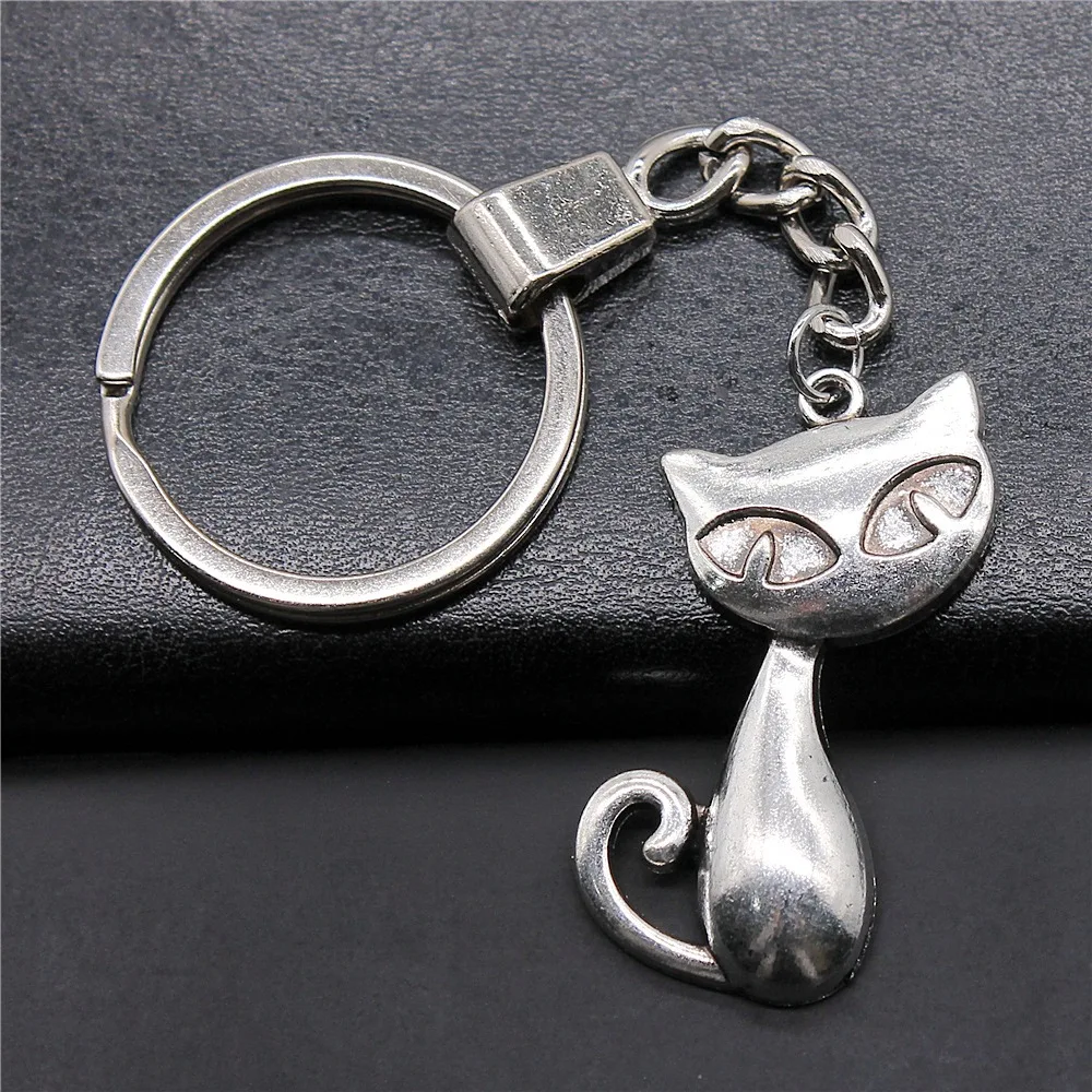 Men Keychain DIY Metal Holder Chain Vintage 2 Colors 39x32mm Big Cat Pendant Keychain Dropshipping