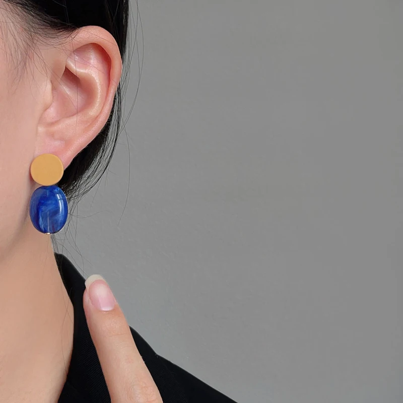 Refined Klein Blue Color-block Geometric Earrings Sophisticated Vintage-chic Stylish Elegant Enamel Women's Jewelry