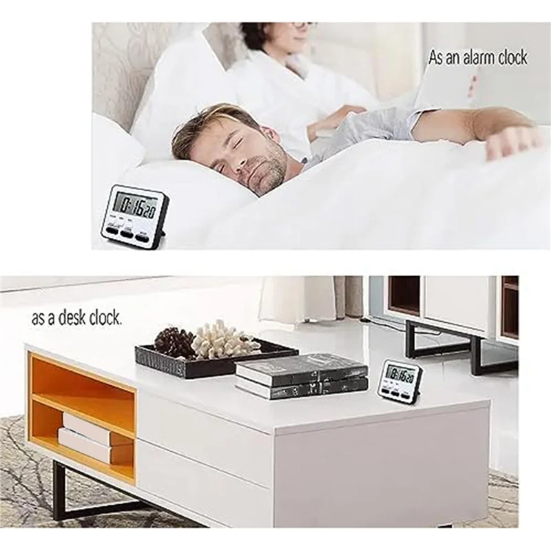 2X Timer Dapur Hitung Mundur Hitung Naik, Jam Alarm Multifungsi, Jam Meja, Hitam