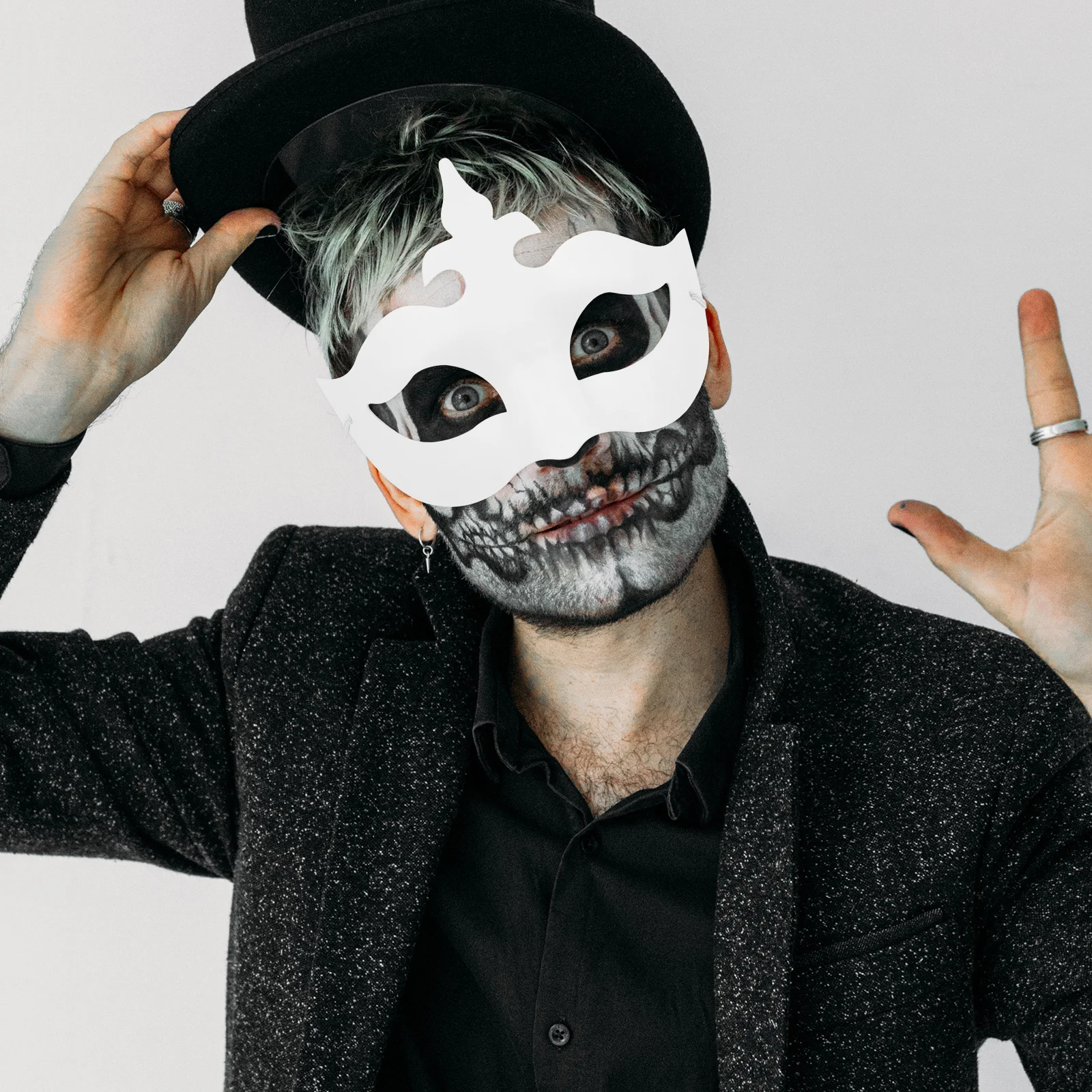 6 قطع من أقنعة الورق المرسومة يدويًا، أقنعة وجه بيضاء ذاتية الصنع لمهرجان الحفلات التنكرية، قناع حفلة أبيض، قناع قابل للطلاء #6