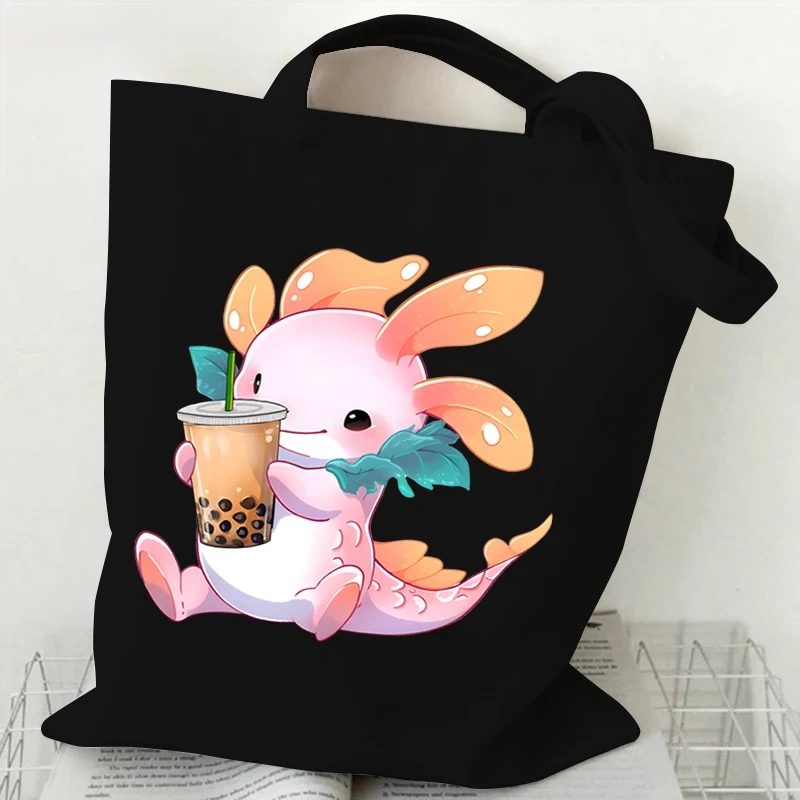 New Axolotl Series Women Tote Bags Cute Ramen Axolotl Print Canvas Eco Handbag High Capacity Harajuku Fashion Teen Shoulder Bag