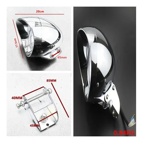 Motorcycle Universal Custom Chrome Headlight low high beam Head lights w/ mounting Bracket For Harley Honda Yamaha Suzuki