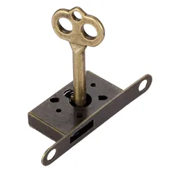 1 set Wooden Jewelry Box Lock Hardware Furniture Counter Drawer Bronze Lock Sliding Door Lock with Key