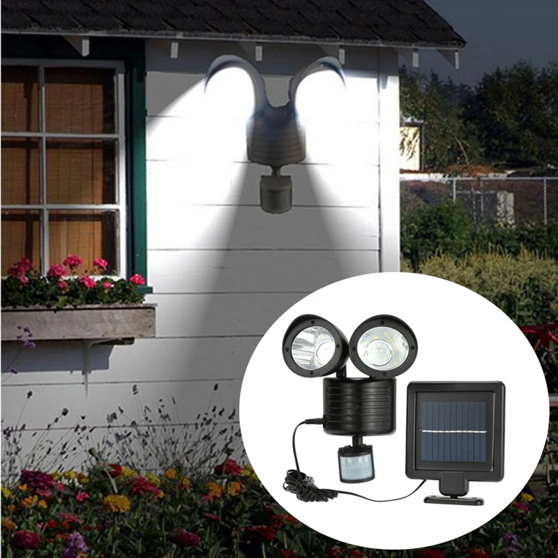 

22LED Powered PIR Motion Sensor Wall Lamps Solar Security Floodlight Dual Head Outdoors Light Solar Garden Yard Light