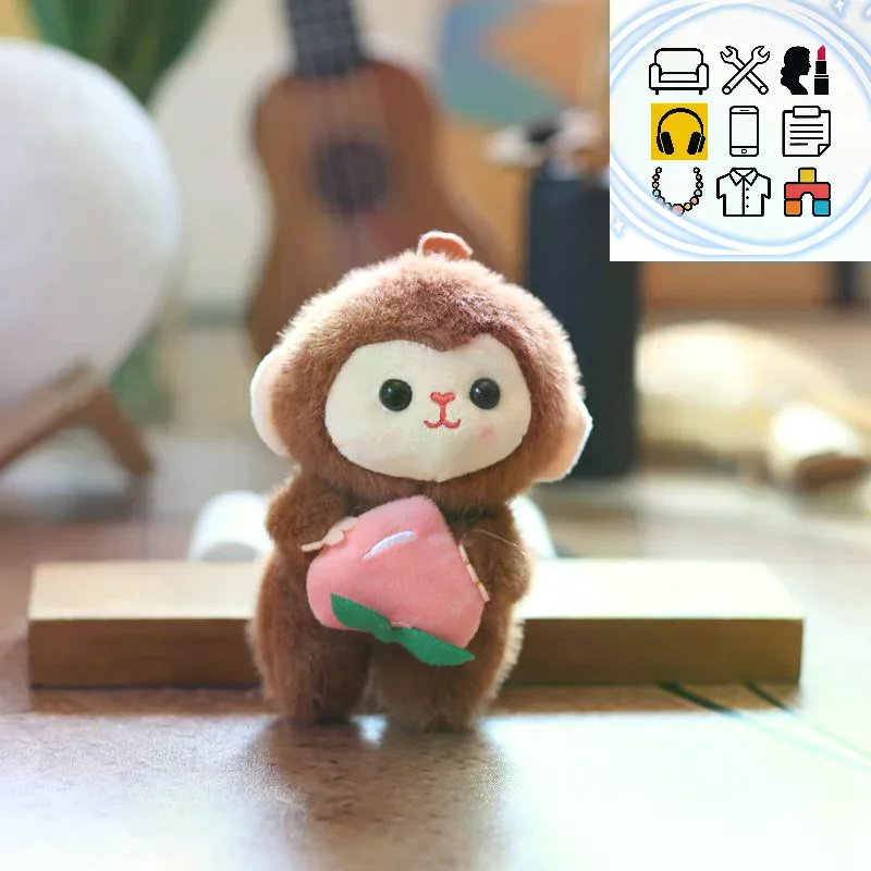 ميدالية مفاتيح قطيفة على شكل قرد فواكه لطيف، دمية حيوان محشوة، تعليقة حقيبة ظهر جميلة، حامل مفاتيح سيارة، هدية تزيينية