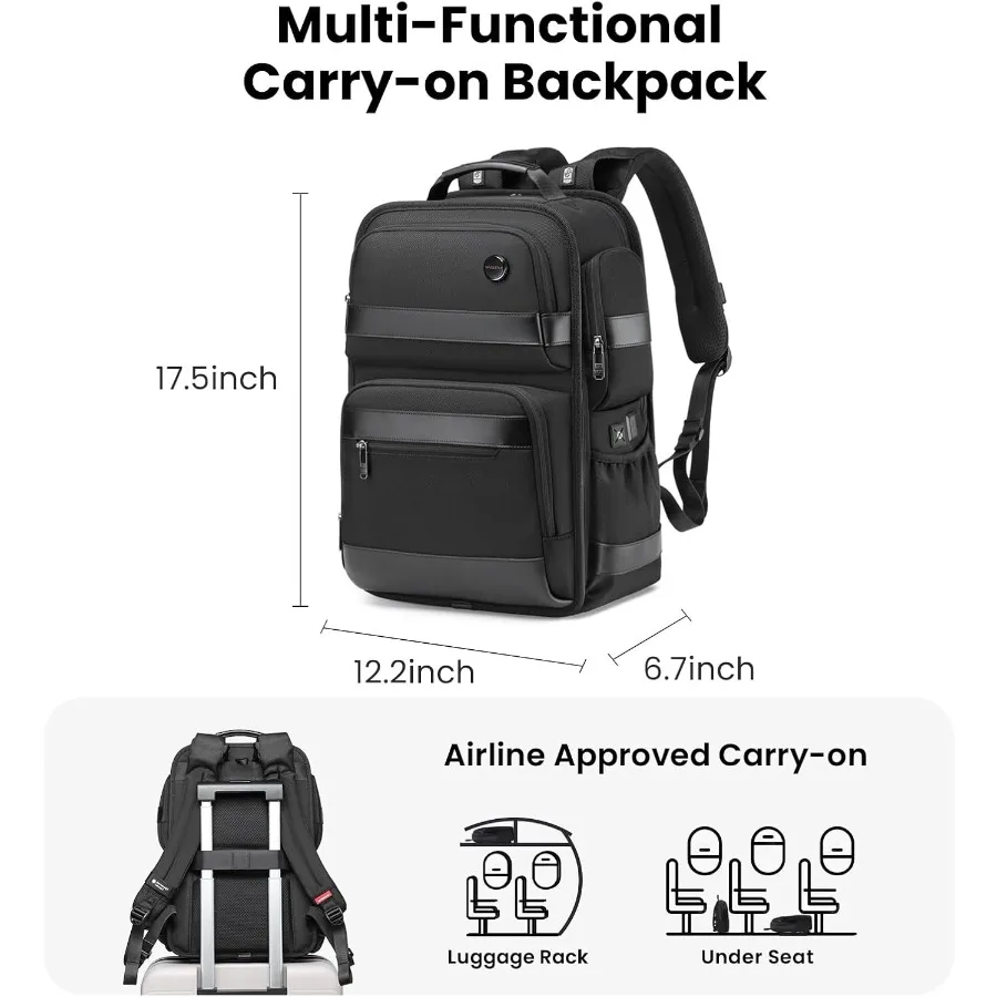 حقيبة ظهر للكمبيوتر المحمول للأعمال للرجال، حقيبة ظهر للسفر تناسب مقاس 16 بوصة، حقائب نهارية كاجوال للكمبيوتر، منفذ شحن USB للمياه