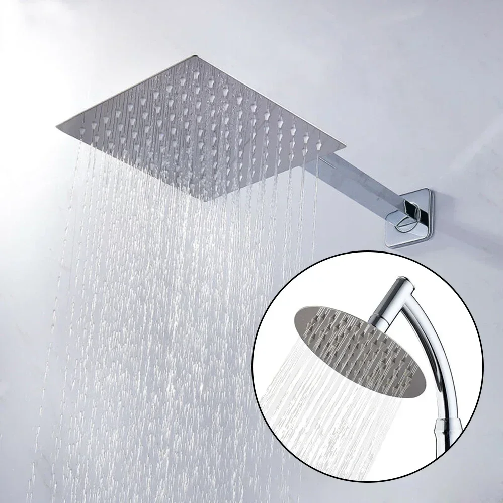 8 Inch  Large Round/Square Shower Head Overhead Rainfall Chrome Stainless Steel Waterfall Shower Head Pressurized Shower Head