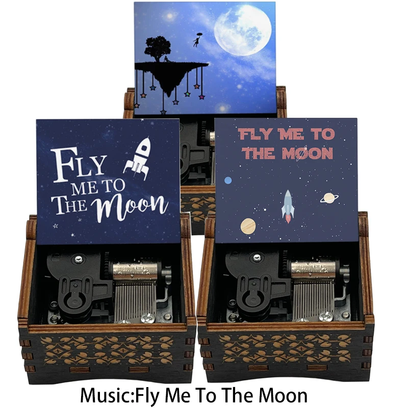 FLY Me To The Moon Music Box Wind Up Automatic Wooden Gift for Girlfriend Christmas Valentine's Day Special Lovers Kids Toy