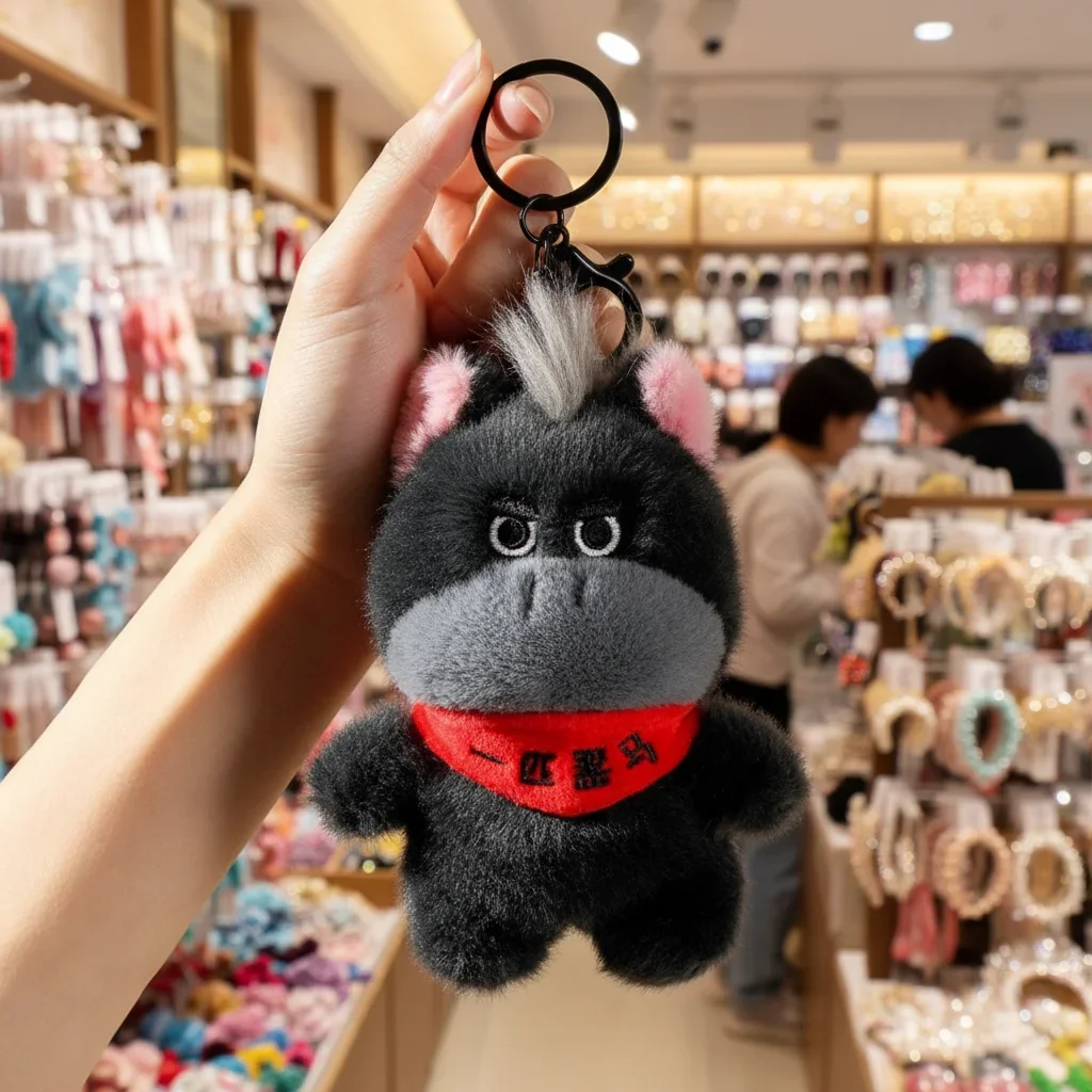 Zwart paard gevulde pop sleutelhanger cartoon pony pluche pop hanger schattige sleutelhanger simulatie paard speelgoed sleutelhanger nieuwjaarsgeschenken