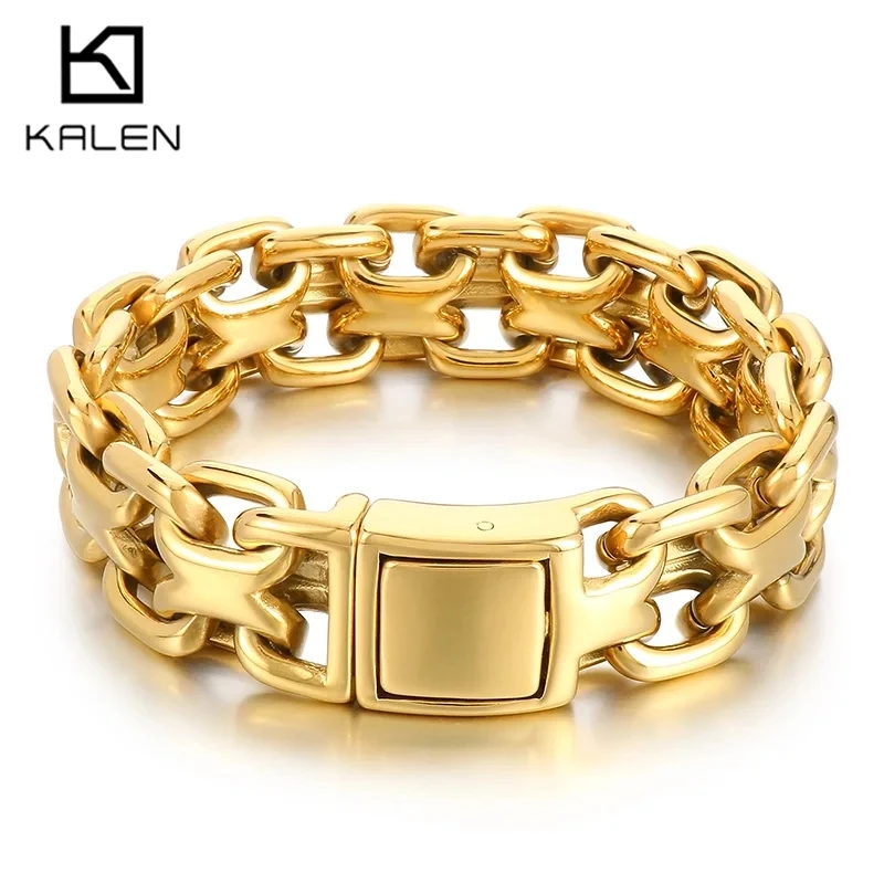 Shiny 316L Stainless Steel Chunky Braclet for Men Hip Hop Gold Color Accessories Rock Party Jewelry Heavy Link Chain Bracelets