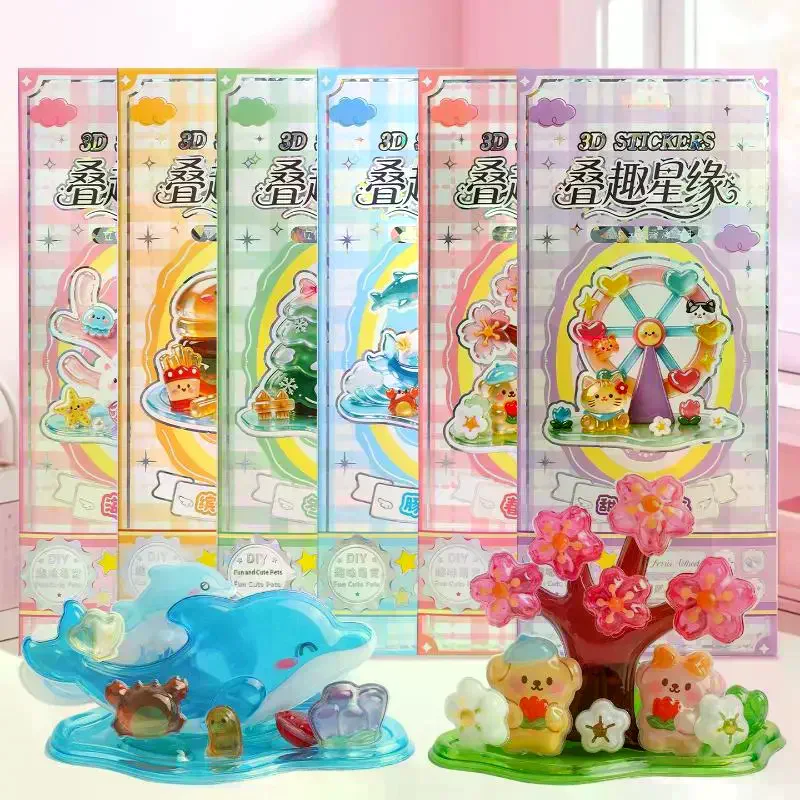 3D Stacked Crystal Stickers Cute Animal Stickers For Girls Boys Classroom Prizes Handmade DIY Creative Party Gift