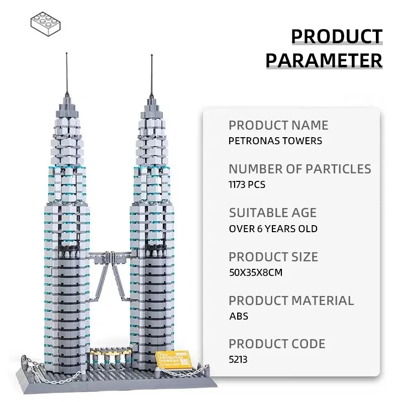 WG5213 Famous City Architecture Kuala Lumpur Petronas Twin Towers Building Blocks Children Assembled Bricks Toys Gift For Adults