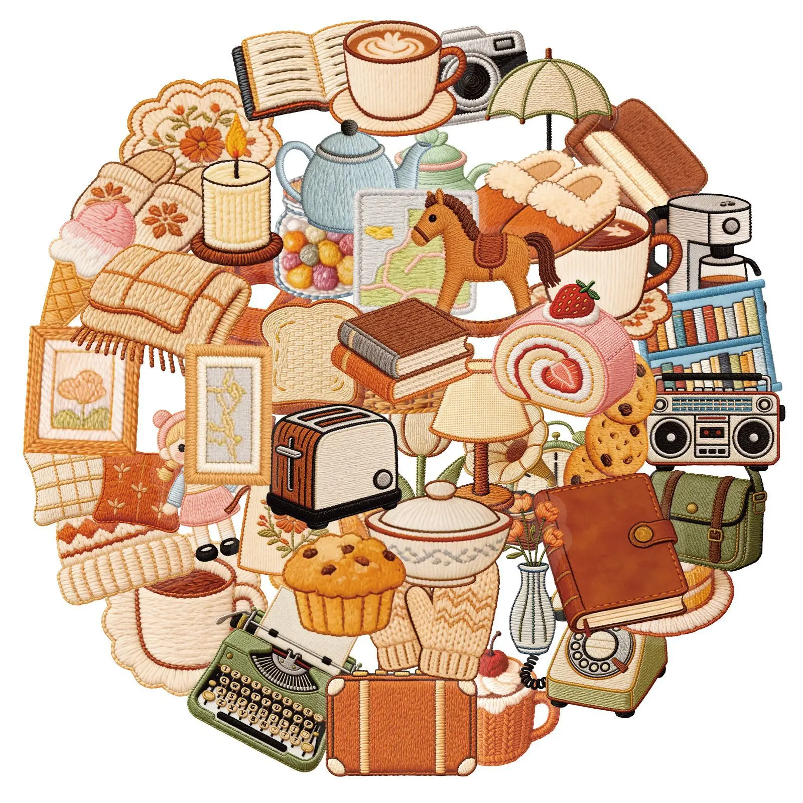 

50PCS Transparent Warm Small Things Cartoon Stickers Embroidery Style Transparent Notebook Decals Waterproof PET Sticker Packs
