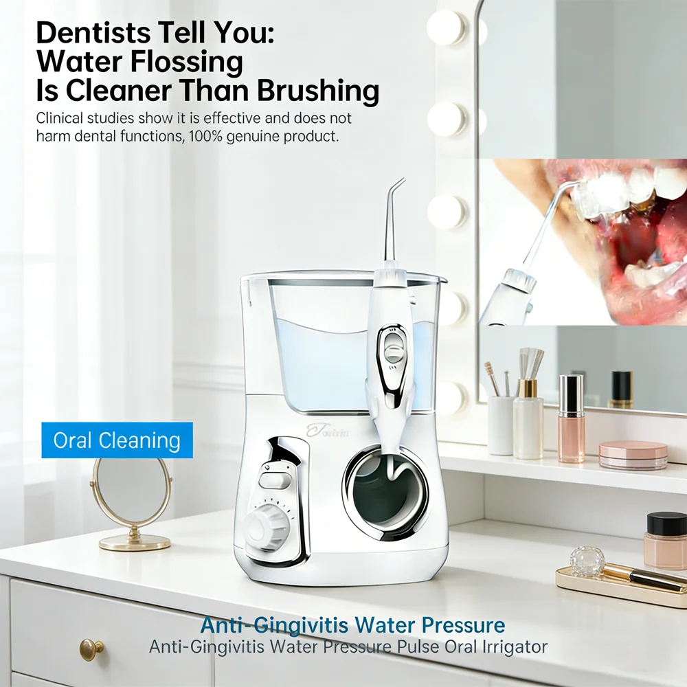 

Electric Desktop Oral Irrigator Water Flosser 800ML Reservoir 10 Modes 5 Jet Tips Oral Care Teeth Cleaning System