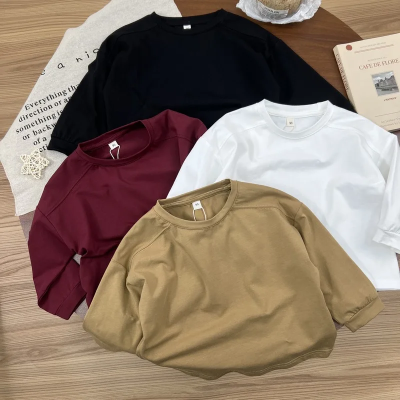 2026 Autumn New Children Long Sleeve T Shirts Cotton Boys Casual Bottoming Shirts Solid Girls Loose Tops Kids Clothes