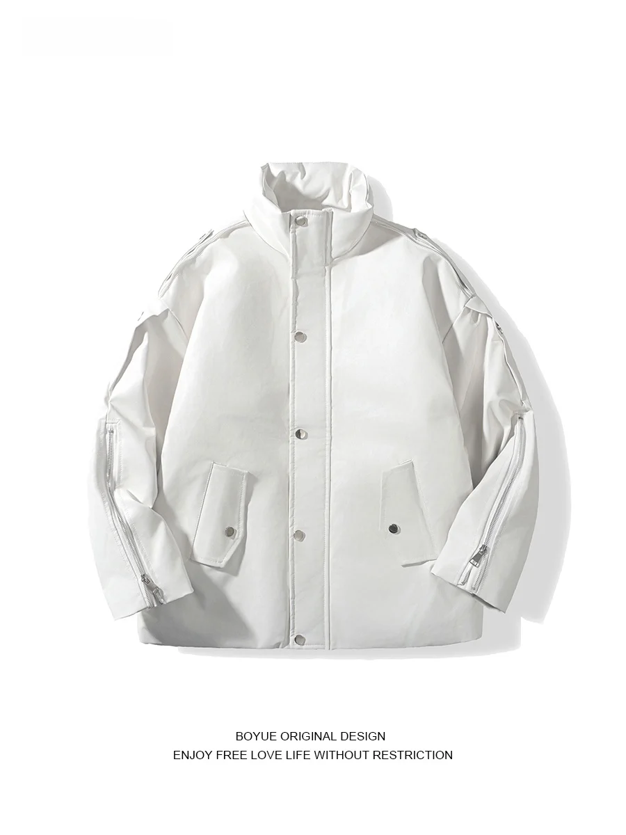 

Boyue American Street Decosition Мотоциклетная кожаная куртка с воротником-стойкой, повседневное высококачественное модное хлопковое пальто для мужчин и женщин