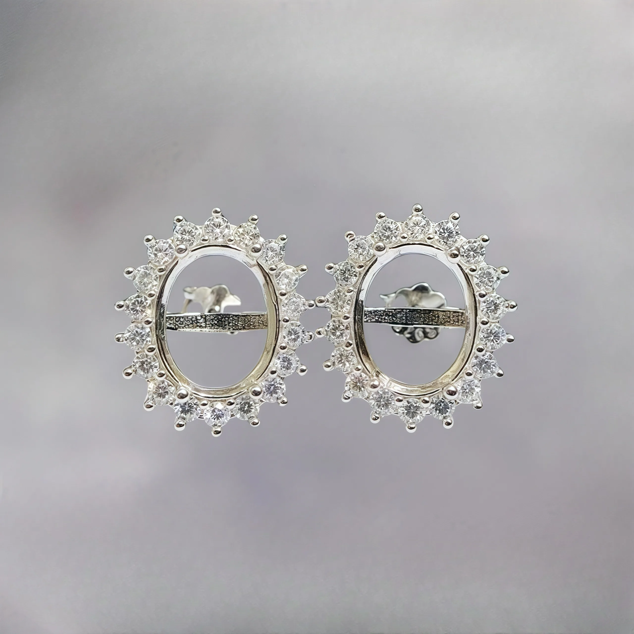 L S925 Sterling Silver DIY Empty Holder Earrings Settings 4*6/5*7/6*8mm Oval Stone Fine Charm Jewelry Flower Design for Woman