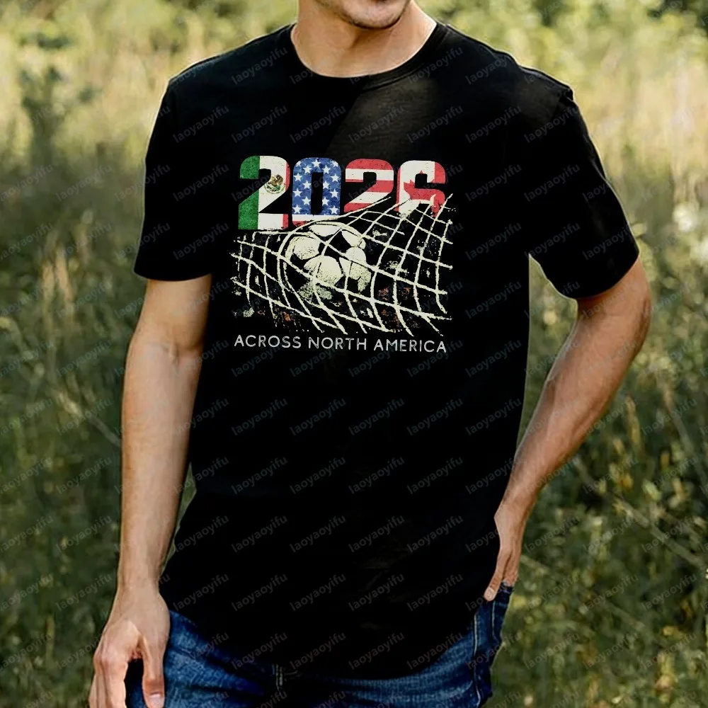 2026 North America Soccer T-Shirt World Football Fan Tee MX US CA Vintage Goal Net Graphic Cup Soccer Lover Gift Cotton Tops