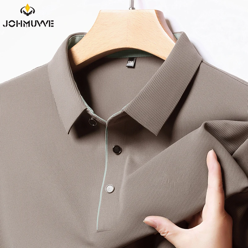 New Men's Business Casual Long Sleeved Shirt Solid Color Polo Shirt Fashionable Breathable Comfortable Versatile Top