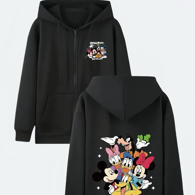 ديزني ميكي/ميني المخملية هوديي عارضة Y2K نمط مزدوج الوجهين المطبوعة نمط سستة عارضة الرجعية طويلة الأكمام الشارع الأعلى