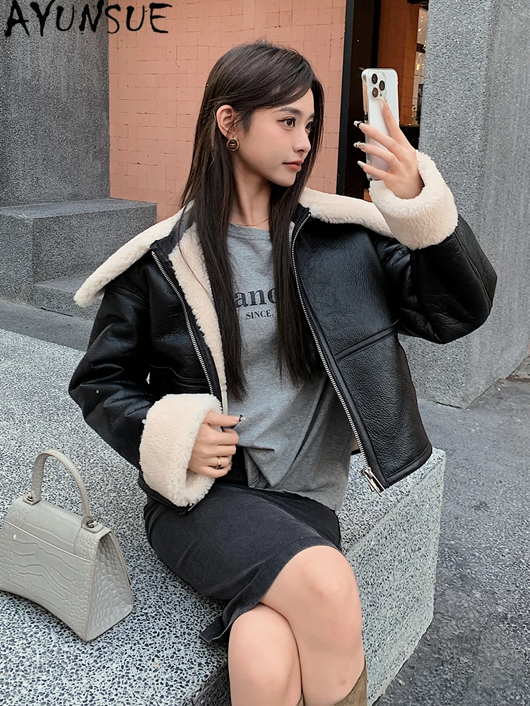

AYUNSUE 2025, новая зимняя дубленка, женские куртки из 100% натуральной шерсти для женской одежды, куртка из овечьего меха, женская Abrigo Mujer