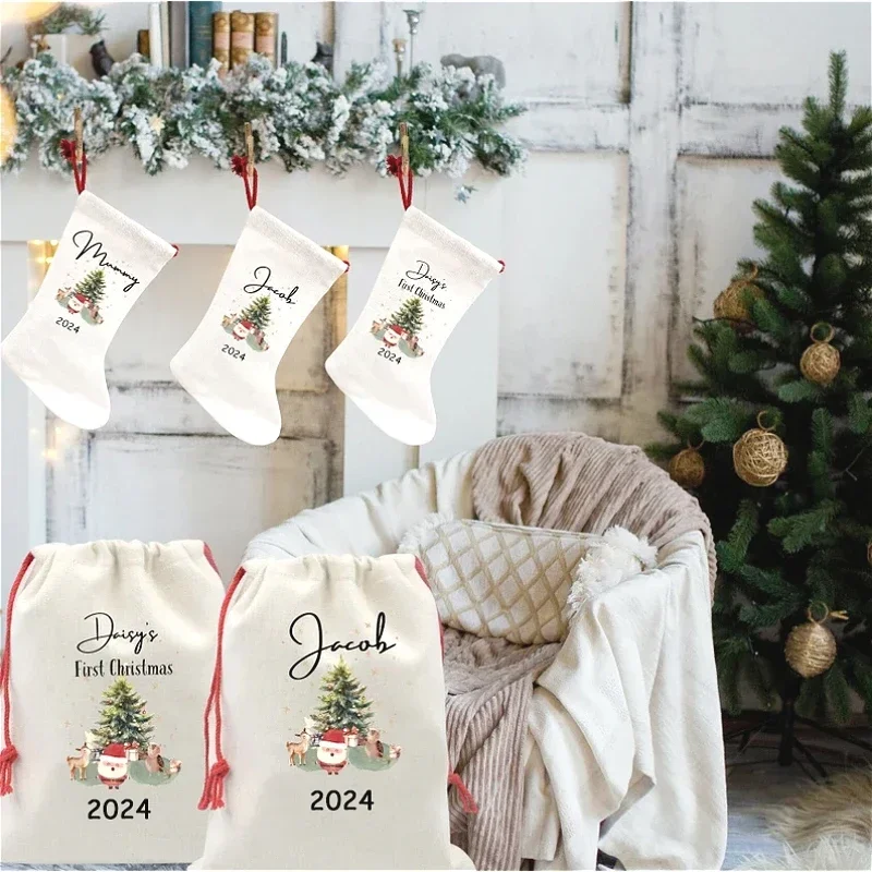 Personalised Christmas Stocking Gift Bag Custom Name Christmas Family Gifts Home Decor New Year Gifts for Kids Boys Girls Teens