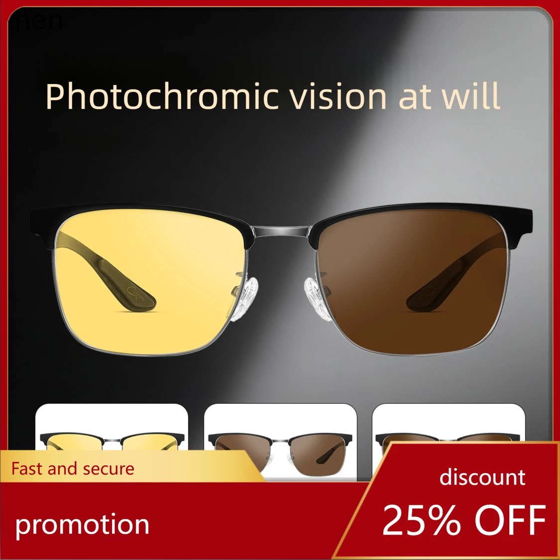 

YFY Night Vision Men's Sunglasses for Night Driving, Carbon Fiber Yellow Fashionable Photochromic Glasses