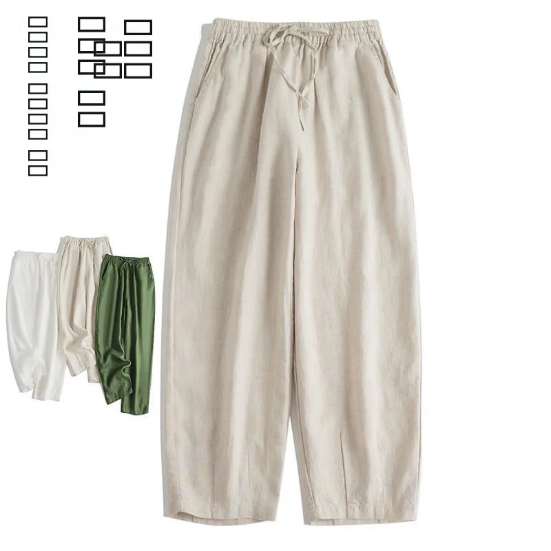

Женские мягкие льняные брюки-трубы, свободные брюки-морковки с эластичным поясом, повседневные летние брюки для стройности