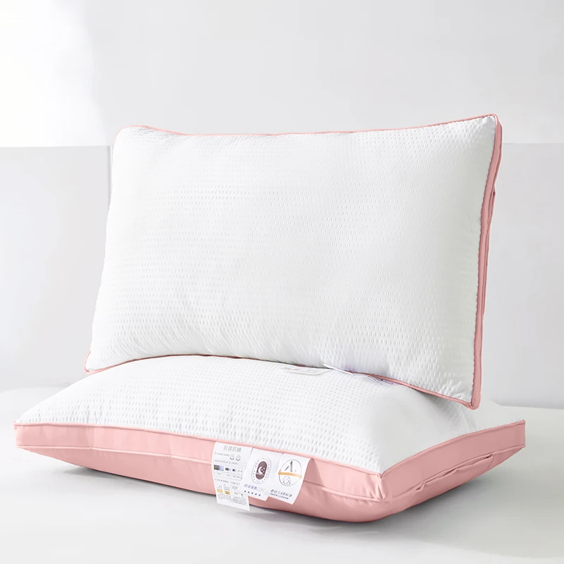 2024 New Seersucker Pink White Pillow Comfortable Feather Cotton Filling Pillows Core Single Cervical Neck Support Sleep Pillow