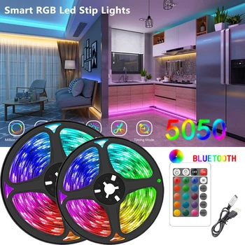 5050 LED 라이트 스트립, 멀티 컬러 RGB TV 배경 라이트 바, E스포츠 게임 룸, 가족 파티 장식, 야간 조명, 24 키, 5M USB