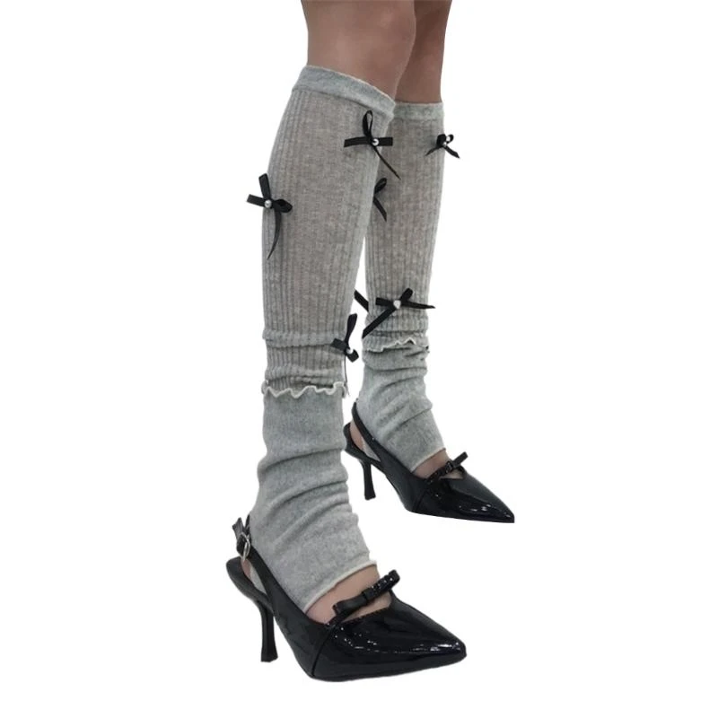 

Sweet Girls Leg Warmers Women Girls Thin Ruffle Patchwork Foot Cover Pearls Bowknot Boot Cuffs Footless Long Socks 15UB