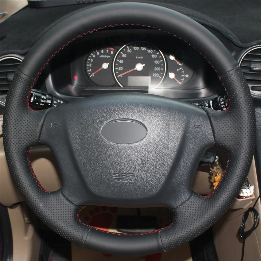 

Hand-Stitched Non-slip Durable Black Leather Steering Wheel Cover Wrap for Kia Carens 2007-2011 Interior Accessories
