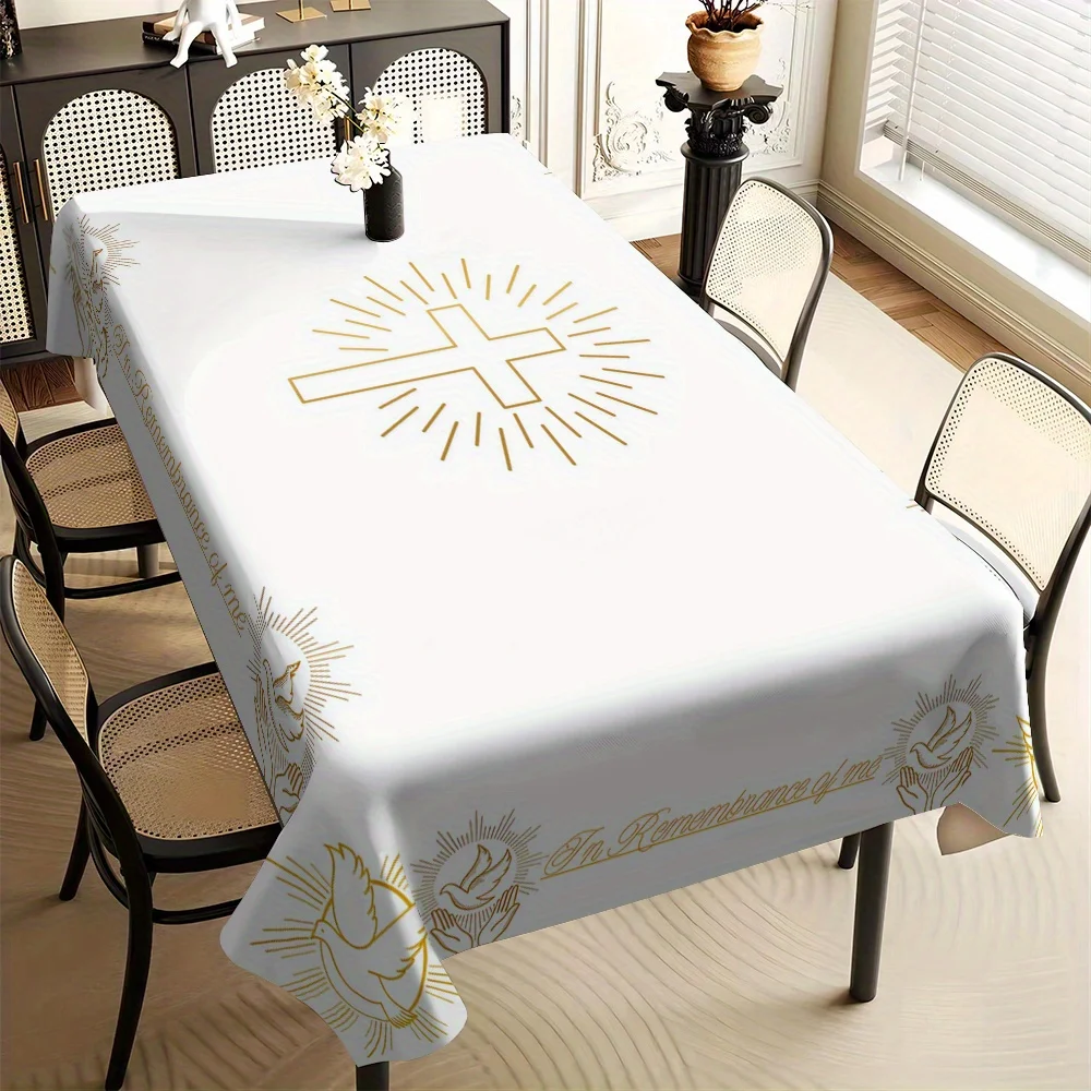 One religious-themed white altar cloth with a cross and dove patternzyc