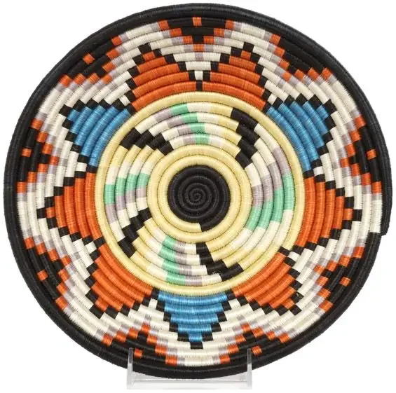Round Braided Rug Tribal Spiral Geometric 80x80cm for Living Room Balcony Patio